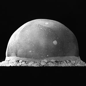 The Trinity explosion on July 16, 1945 in the desert near Alamogordo, New Mexico, 16 milliseconds after detonation.