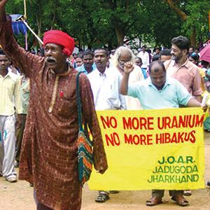 Adivasi protests in Bihar against uranium mining in Jadugoda, Jharkhand. Photo from the documentary “Buddha Weeps in Jaduguda.”